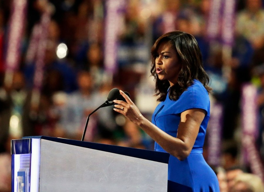 U.S. First lady Michelle Obama addresses the Democratic National Convention in Philadelphia, Pennsylvania, U.S. July 25, 2016. REUTERS/Gary Cameron - RTSJMGG