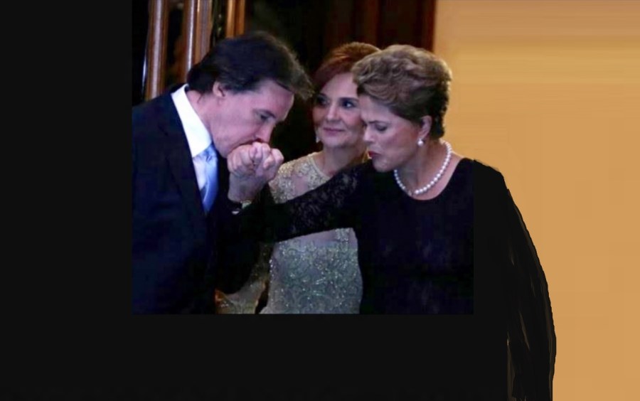 No casamento da filha - os pais da noiva, Mônica e senador Eunício Oliveira, cumprimentando a presidenta Dilma.