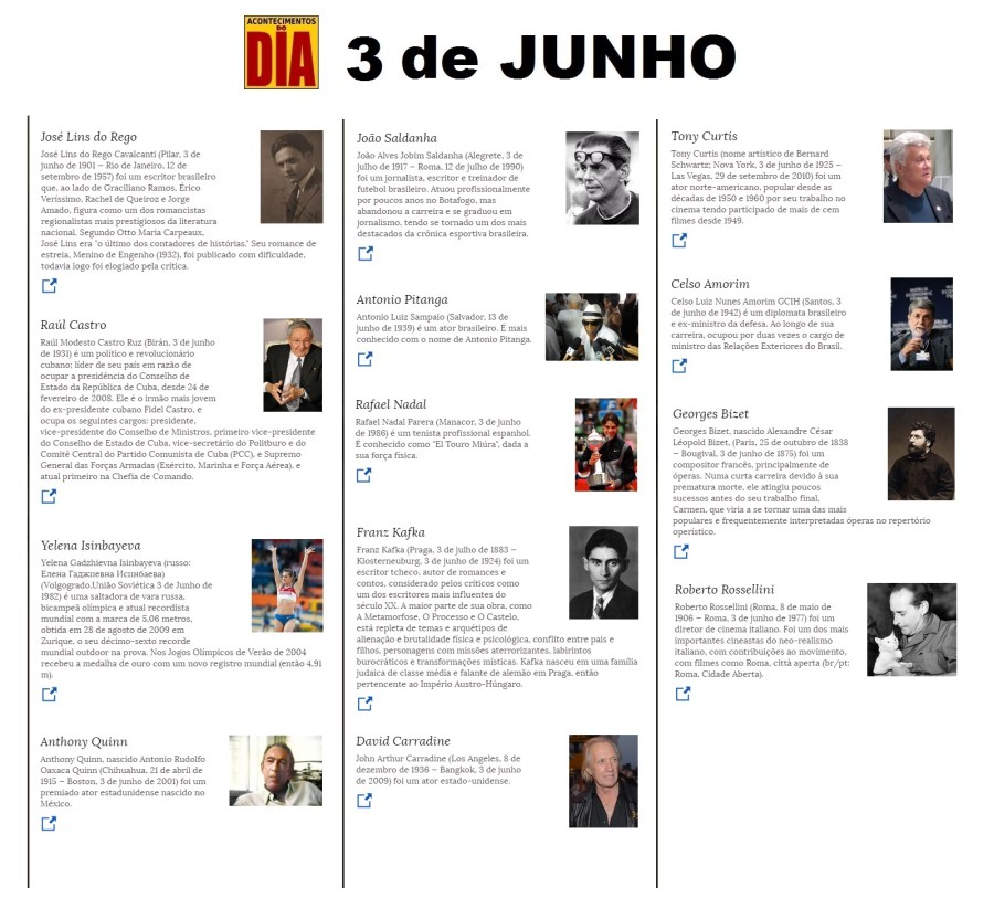 3 de junho - Acontecimentos do Dia