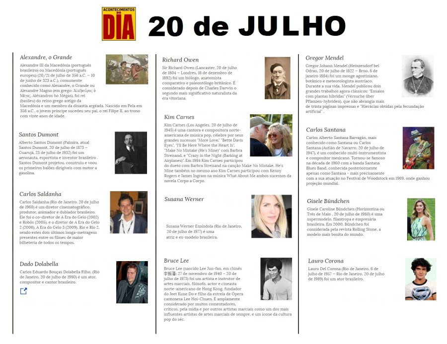 20 de Julho - Acontecimentos do Dia