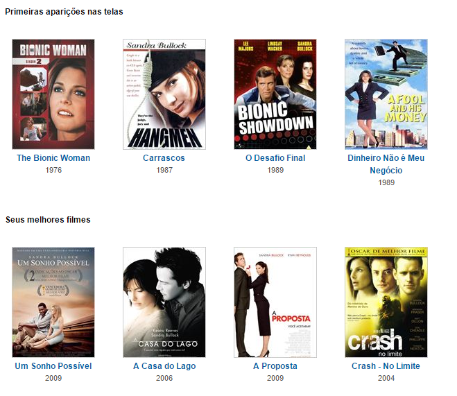 Veja a filmografia completa de Sandra Bullock ono Adoro Cinema.