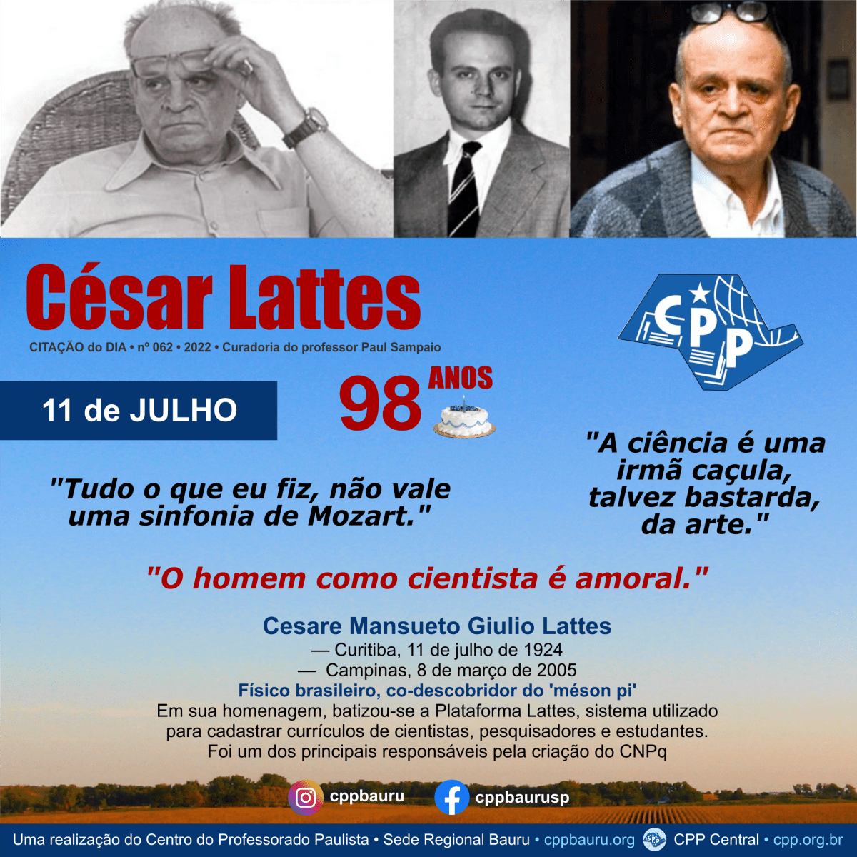 Plataforma de Currículos em Homenagem • César Lattes • 98&nbsp;Anos